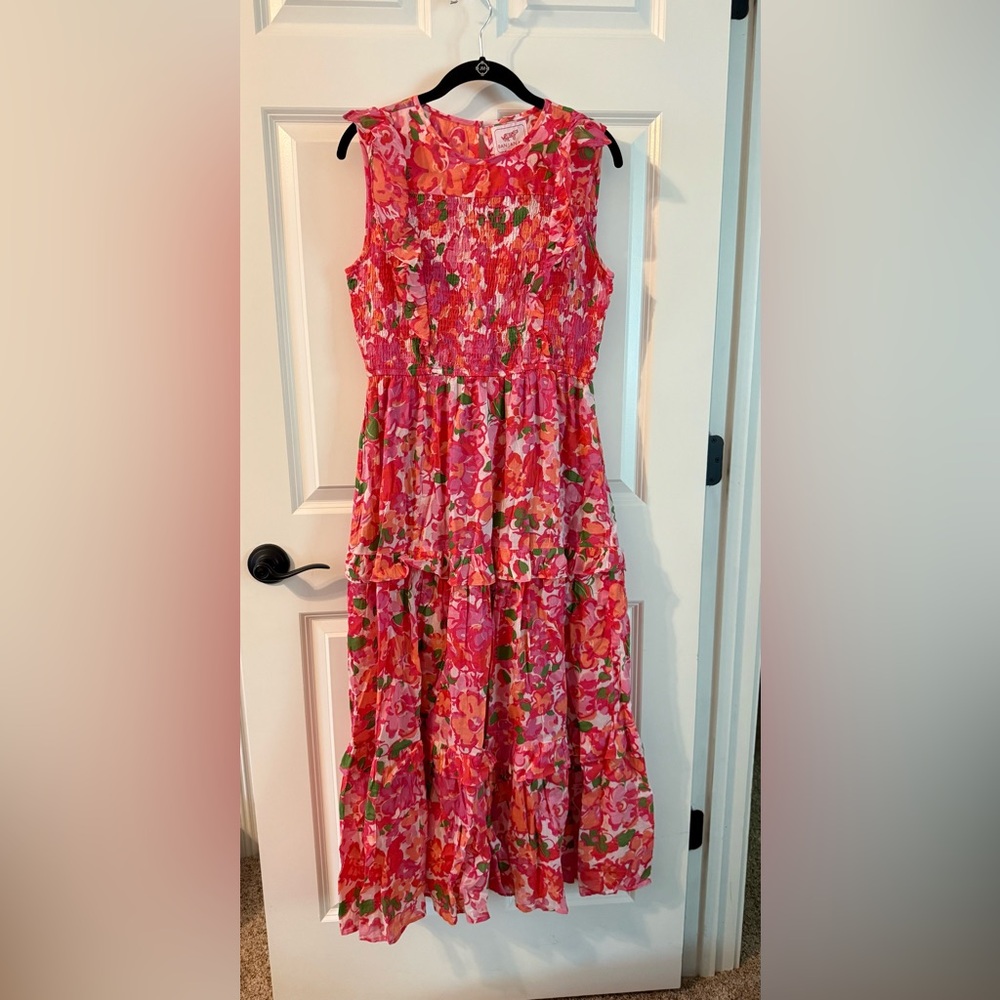 BANJANAN Women's Iris Dress, Techni Floral Magenta